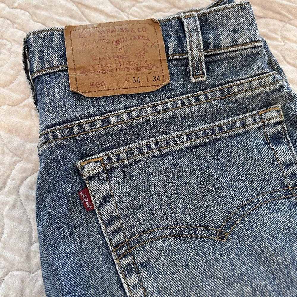 Vintage 90's Levi's 560 Jeans Blue Cotton Denim Tapered Leg Loose Fit Mens 34x34